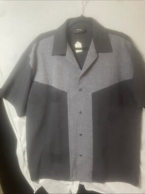 Reiss Short-Sleeve Colorblock Button-Down Shirt in Gray and Black